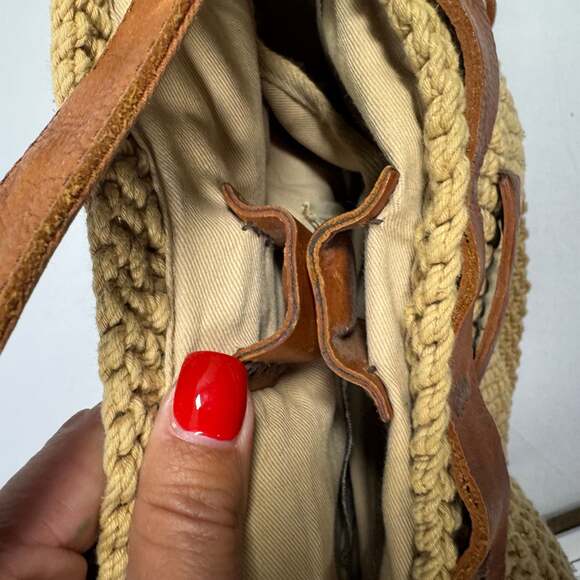 Lucky Brand Woven Jute & Leather Boho Shoulder Bag Purse - Picture 11 of 15